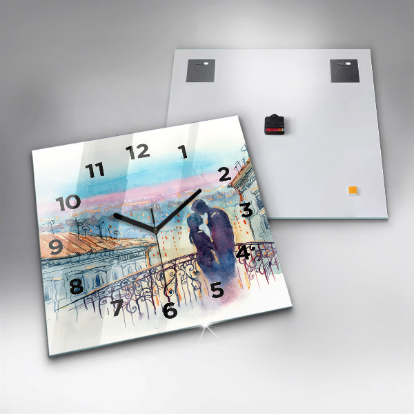Skleněné hodiny čtvercové Lidé na akvarelu