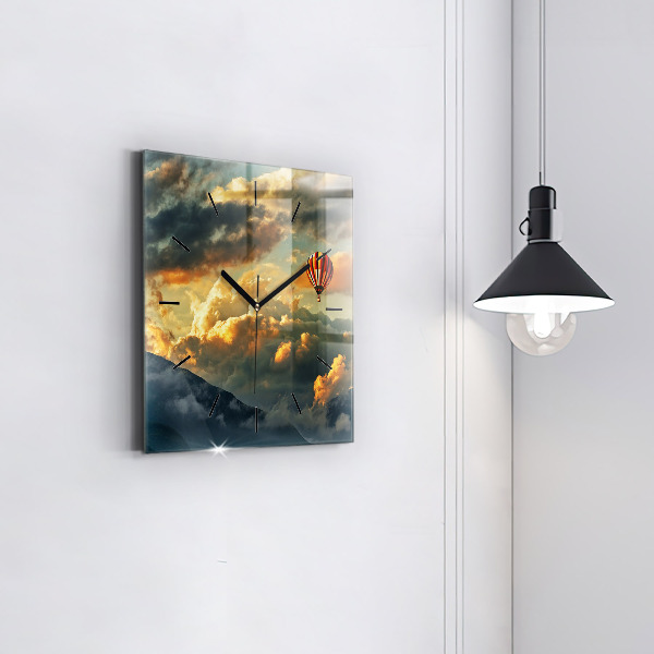 Skleněné hodiny čtvercové Let balonu v oblacích