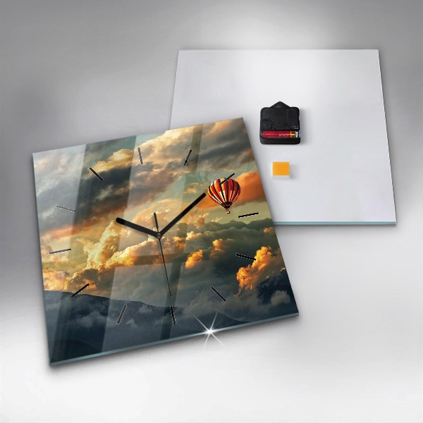 Skleněné hodiny čtvercové Let balonu v oblacích