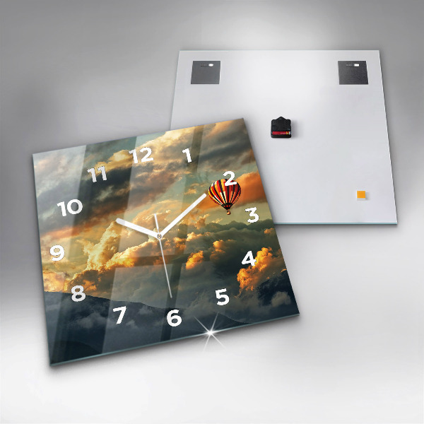 Skleněné hodiny čtvercové Let balonu v oblacích