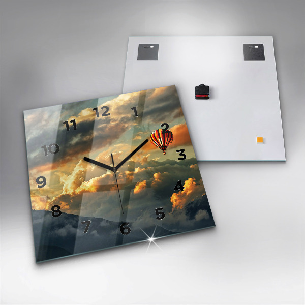 Skleněné hodiny čtvercové Let balonu v oblacích