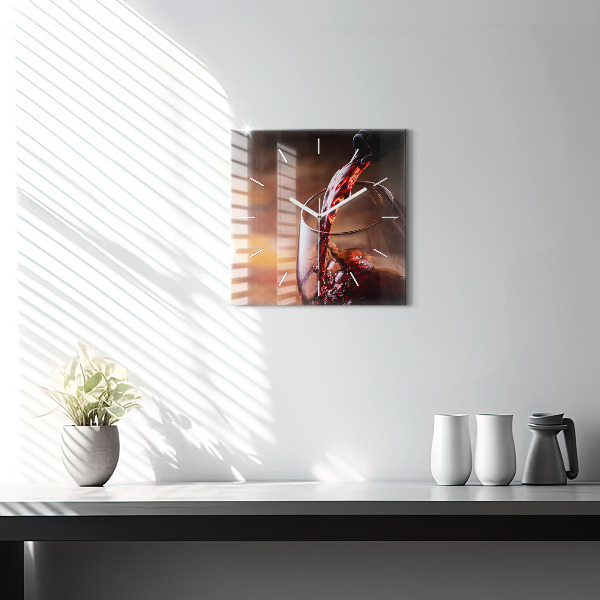 Skleněné hodiny čtvercové Sklenice červeného vína