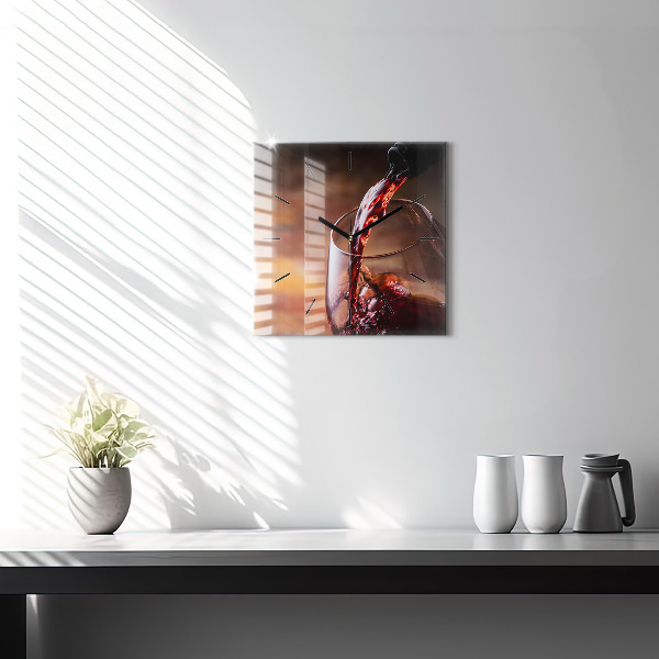 Skleněné hodiny čtvercové Sklenice červeného vína