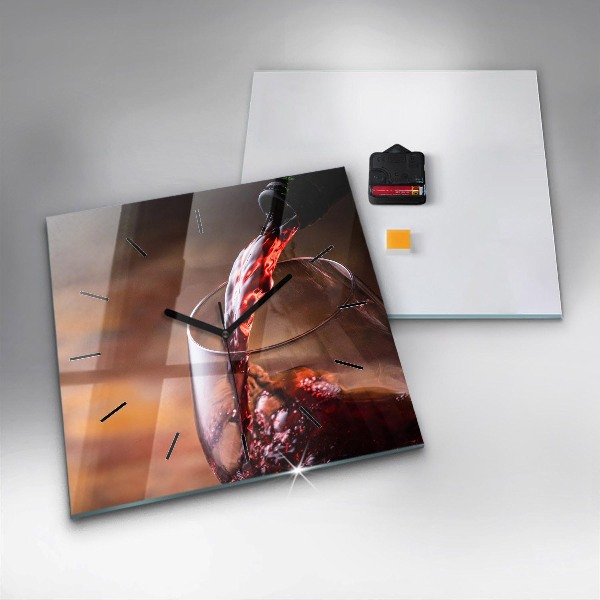 Skleněné hodiny čtvercové Sklenice červeného vína