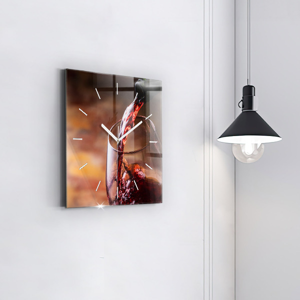 Skleněné hodiny čtvercové Sklenice červeného vína