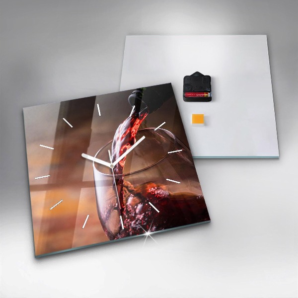 Skleněné hodiny čtvercové Sklenice červeného vína