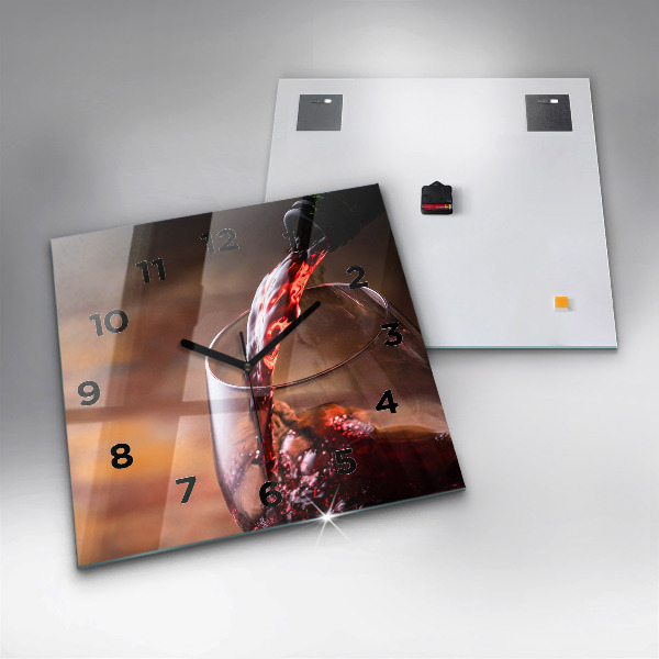 Skleněné hodiny čtvercové Sklenice červeného vína