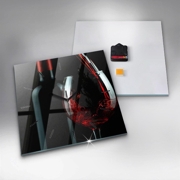 Skleněné hodiny čtvercové Láhev vína