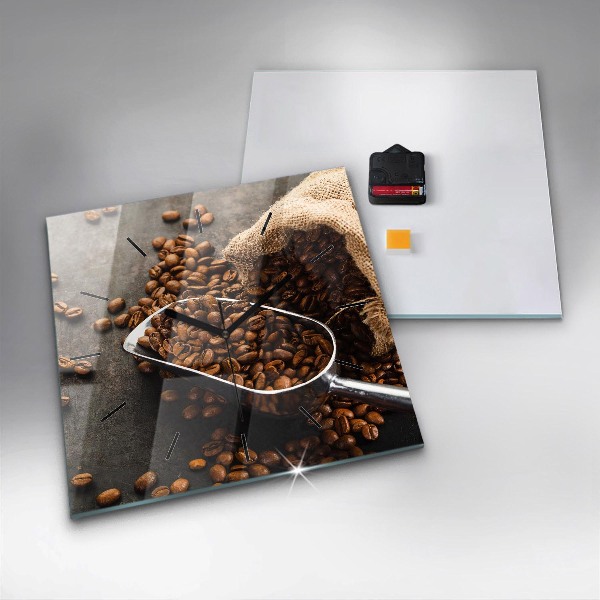 Skleněné hodiny čtvercové Pytel kávových zrn