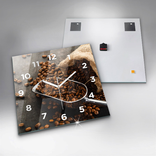 Skleněné hodiny čtvercové Pytel kávových zrn