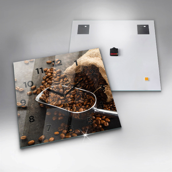 Skleněné hodiny čtvercové Pytel kávových zrn