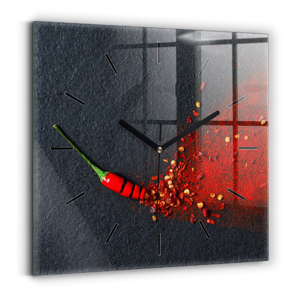 Čtvercové nástěnné hodiny Koření z červeného pepře