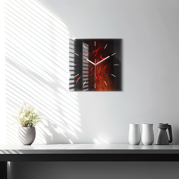 Čtvercové nástěnné hodiny Chilli papričky