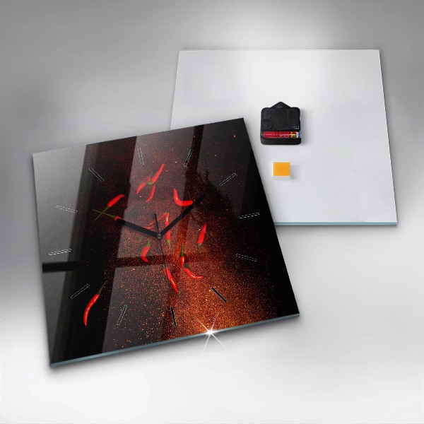 Čtvercové nástěnné hodiny Chilli papričky