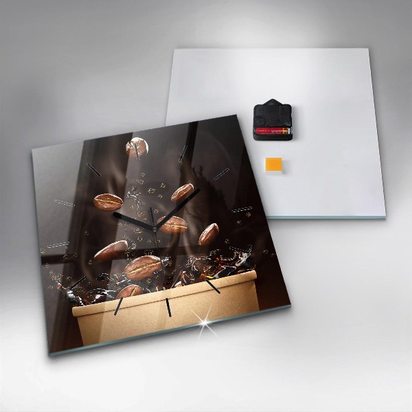 Čtvercové nástěnné hodiny Horká káva