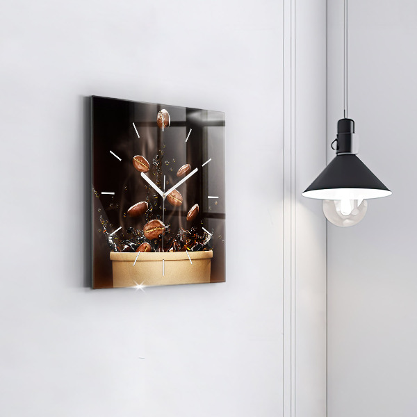 Čtvercové nástěnné hodiny Horká káva