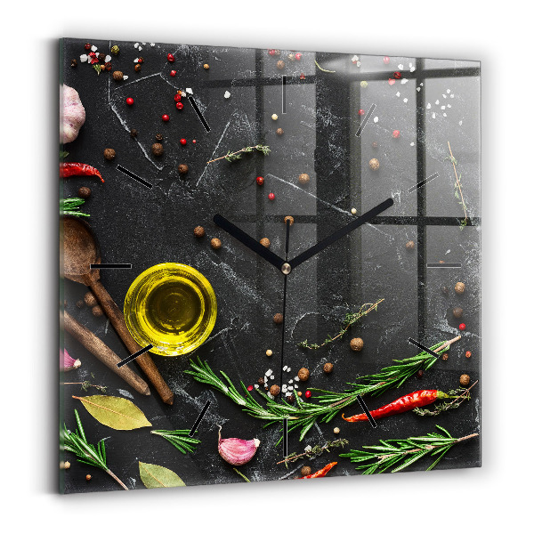 Čtvercové nástěnné hodiny Koření na pultu