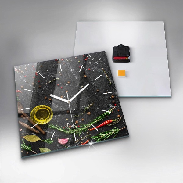 Čtvercové nástěnné hodiny Koření na pultu