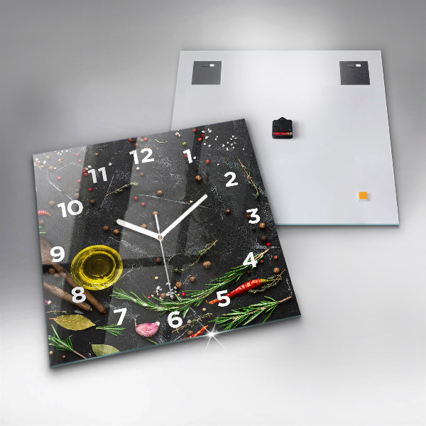 Čtvercové nástěnné hodiny Koření na pultu