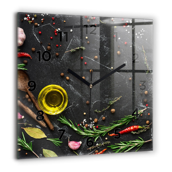 Čtvercové nástěnné hodiny Koření na pultu