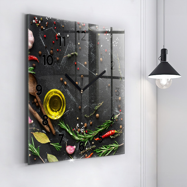 Čtvercové nástěnné hodiny Koření na pultu