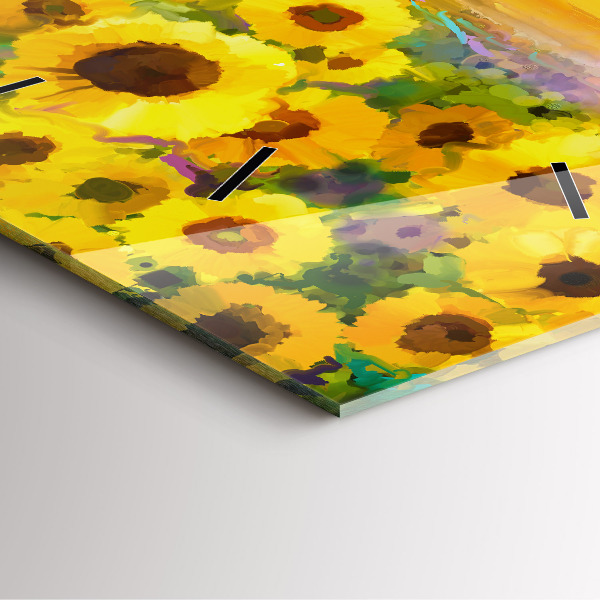 Čtvercové nástěnné hodiny Pole slunečnic