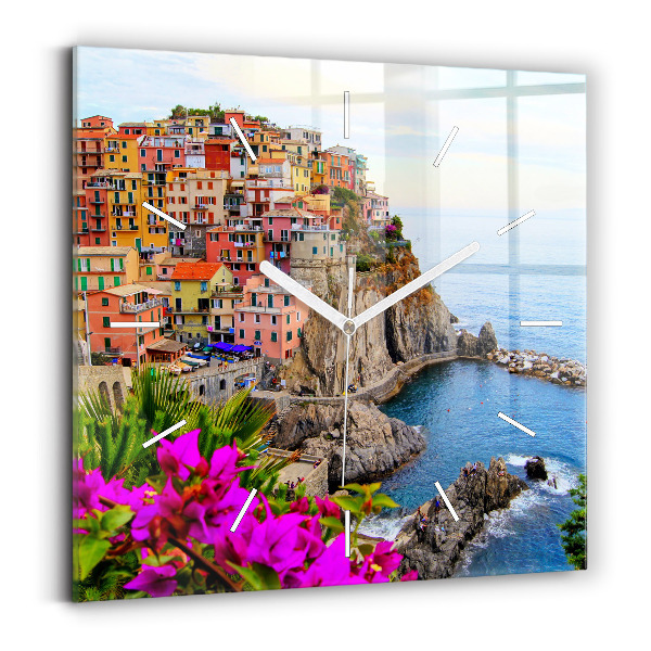 Skleněné hodiny čtvercové Pobřeží Cinque Terre