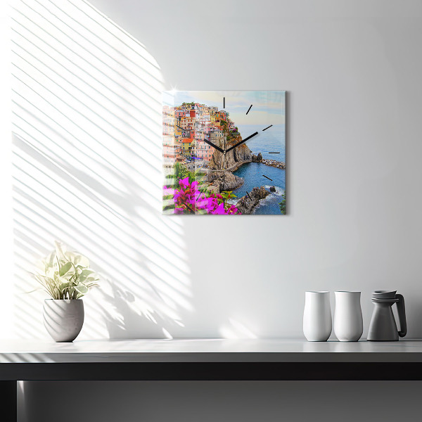 Skleněné hodiny čtvercové Pobřeží Cinque Terre