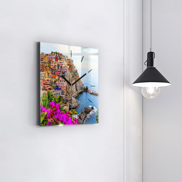 Skleněné hodiny čtvercové Pobřeží Cinque Terre