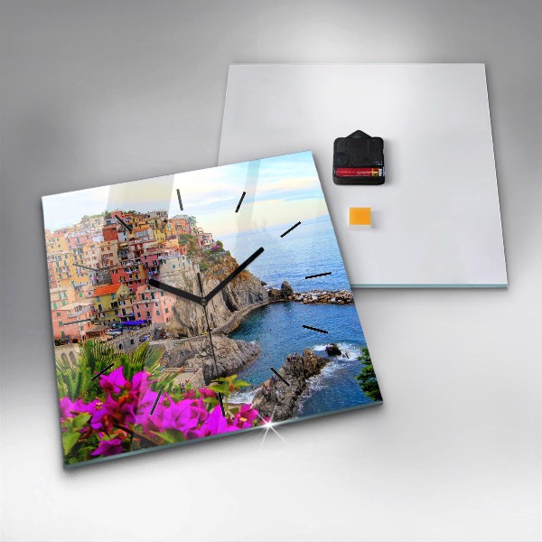 Skleněné hodiny čtvercové Pobřeží Cinque Terre