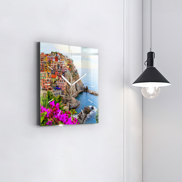Skleněné hodiny čtvercové Pobřeží Cinque Terre