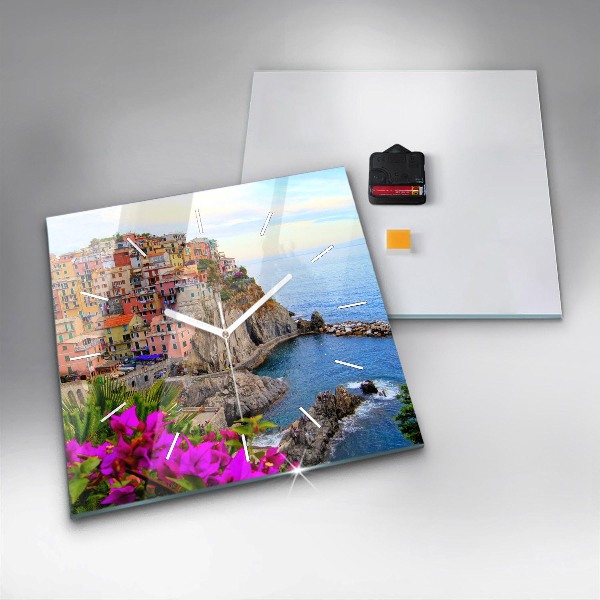 Skleněné hodiny čtvercové Pobřeží Cinque Terre