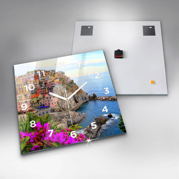 Skleněné hodiny čtvercové Pobřeží Cinque Terre