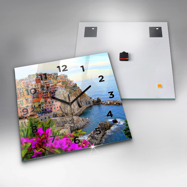 Skleněné hodiny čtvercové Pobřeží Cinque Terre