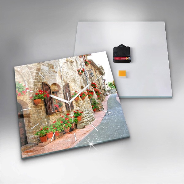 Skleněné hodiny čtvercové Malebná ulice