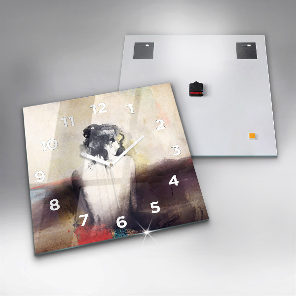 Skleněné hodiny čtvercové Abstraktní portrét ženy