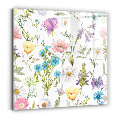 Skleněné hodiny čtvercové Kompozice květin