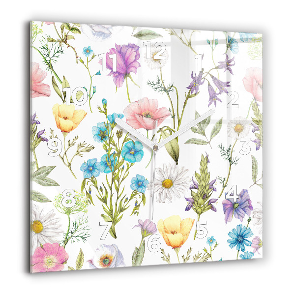 Skleněné hodiny čtvercové Kompozice květin