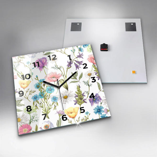 Skleněné hodiny čtvercové Kompozice květin