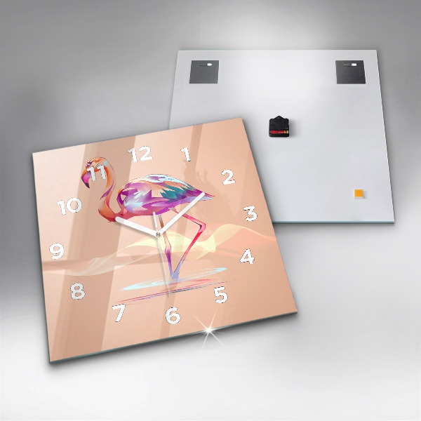 Skleněné hodiny čtvercové Ilustrace plameňáka