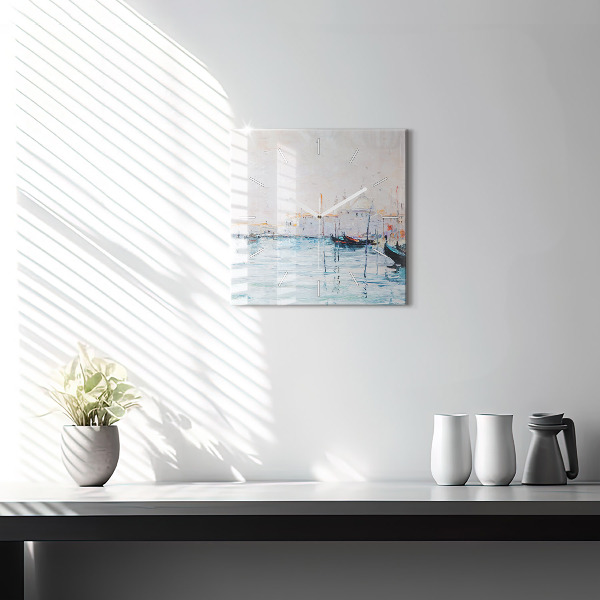 Skleněné hodiny čtvercové Olejomalba jachty moře