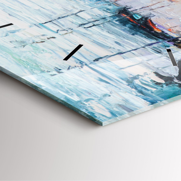 Skleněné hodiny čtvercové Olejomalba jachty moře