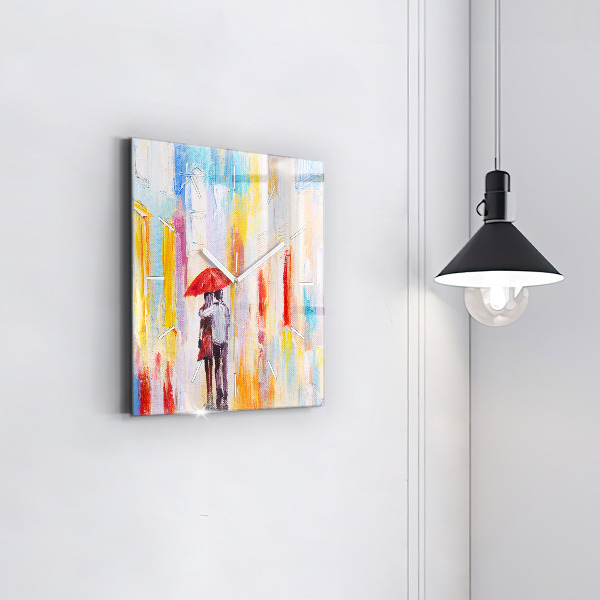 Skleněné hodiny čtvercové Pár v dešti