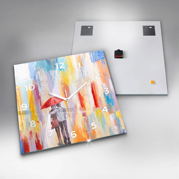 Skleněné hodiny čtvercové Pár v dešti