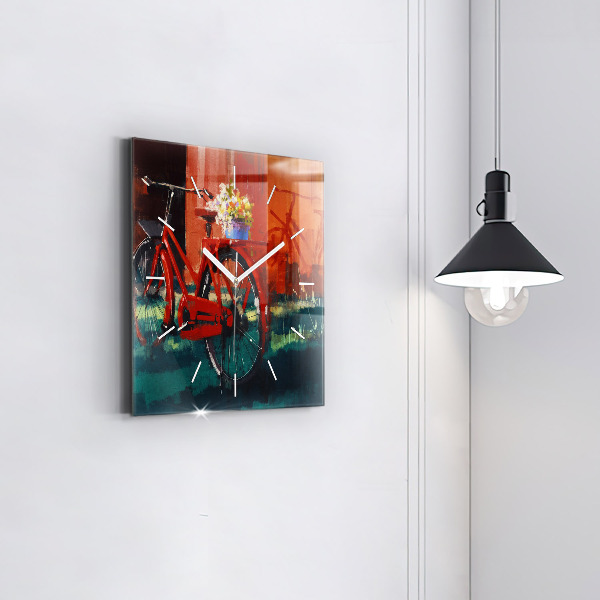 Skleněné hodiny čtvercové Malované jízdní kolo