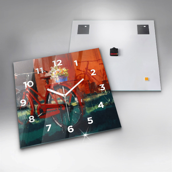 Skleněné hodiny čtvercové Malované jízdní kolo