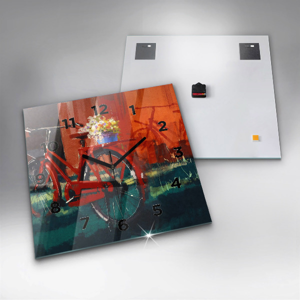 Skleněné hodiny čtvercové Malované jízdní kolo