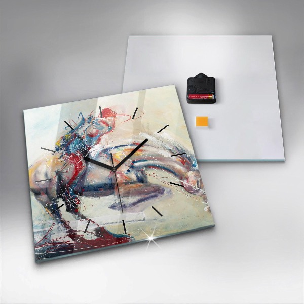 Čtvercové nástěnné hodiny Ilustrace cválajících koní