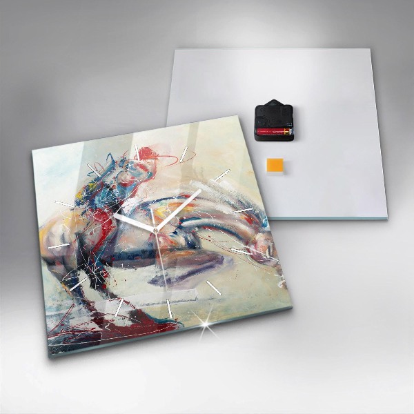Čtvercové nástěnné hodiny Ilustrace cválajících koní