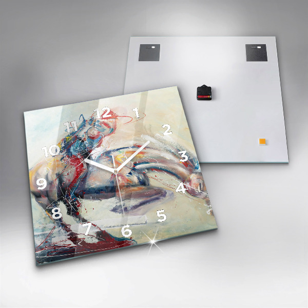 Čtvercové nástěnné hodiny Ilustrace cválajících koní